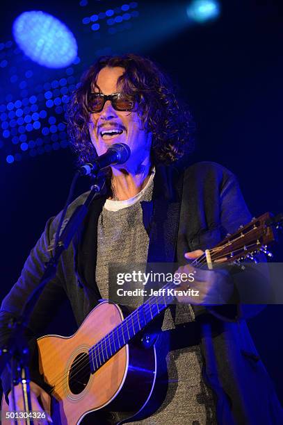 Musician Chris Cornell performs onstage during 106.7 KROQ Almost Acoustic Christmas 2015 at The Forum on December 13, 2015 in Inglewood, California.