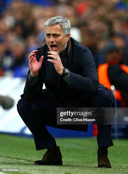 Jose Mourinho manager of Chelsea reacts during the UEFA Champions League Group G match between Chelsea FC and FC Porto at Stamford Bridge on December...