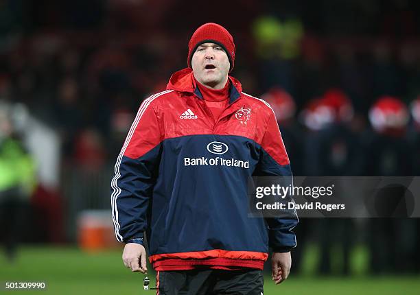 Anthony Foley, the Munster head coach looks on during the European Rugby Champions Cup match between Munster and Leicester Tigers at Thomond Park on...