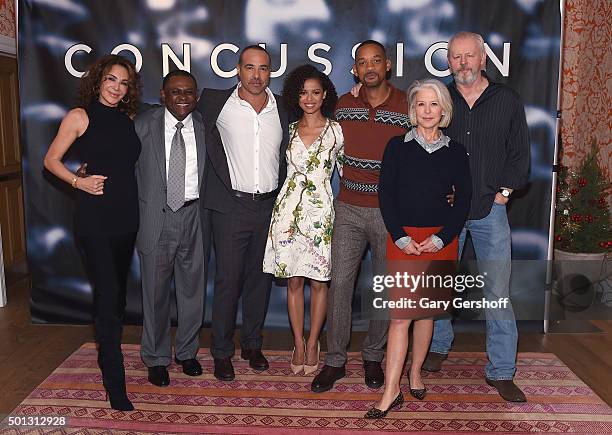 Producer Giannina Scott, Dr. Bennet Omalu, director Peter Landesman, actors Gugu Mbatha-Raw and Will Smith, producer Elizabeth Cantillon and actor...