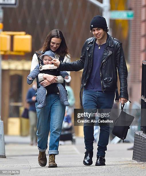 Keira Knightley and James Righton with daughter Edie Righton are seen in Tribeca on December 14, 2015 in New York City.