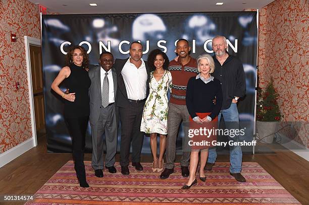 Producer Giannina Scott, Dr. Bennet Omalu, director Peter Landesman, actors Gugu Mbatha-Raw and Will Smith, producer Elizabeth Cantillon and actor...