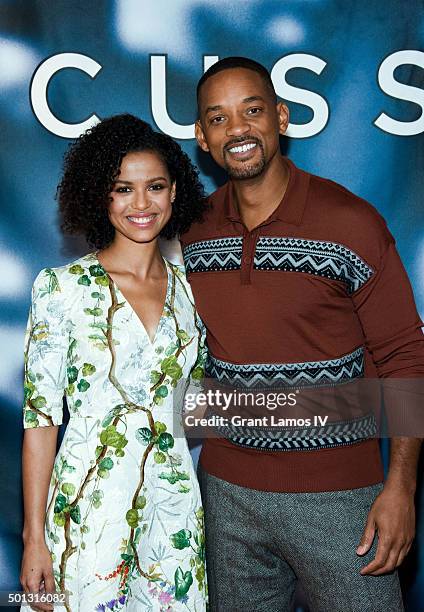 Gugu Mbatha-Raw and Will Smith attend the "Concussion" Cast Photo Call at Crosby Street Hotel on December 14, 2015 in New York City.