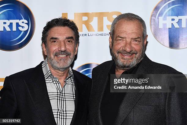 Executive producers Chuck Lorre and Dick Wolf attend the The Hollywood Radio and Television Society's "Building A Kingdom, Then And Now" - A...