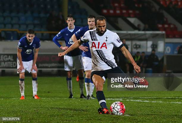 Andros Townsend of Spurs U21s scores a goal from the penalty spot during the Barclays U21 Premier League match between Everton U21 and Tottenham...