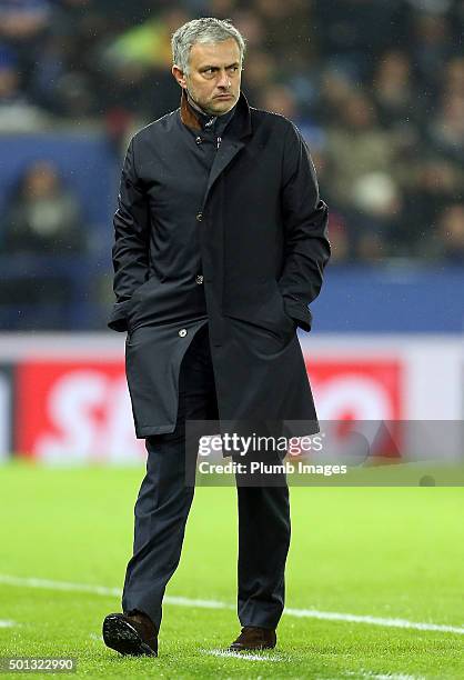 Jose Mourinho of Chelsea during the Barclays Premier League match between Leicester City and Chelsea at the King Power Stadium on December 14th ,...