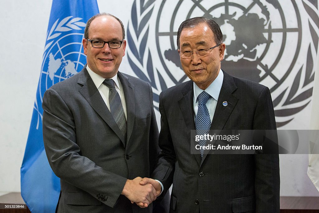 United Nations Secretary-General Ban Ki-Moon Meets With H.S.H. Prince Albert II Of Monaco