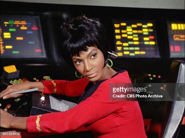 Nichelle Nichols as Lt. Nyota Uhura in the STAR TREK: THE ORIGINAL SERIES episode, "Arena." Original air date January 19, 1967. Image is a screen...