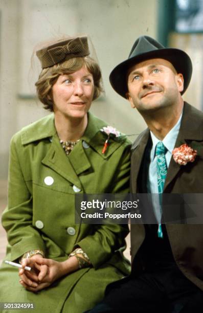 American actress Betsy Blair pictured with English actor Donald Pleasence in a scene from the television drama series 'Love Story - A Marriage of...