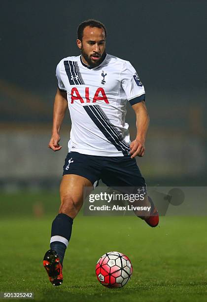 Andros Townsend of Spurs U21s runs with the ball during the Barclays U21 Premier League match between Everton U21 and Tottenham Hotspur U21 at...