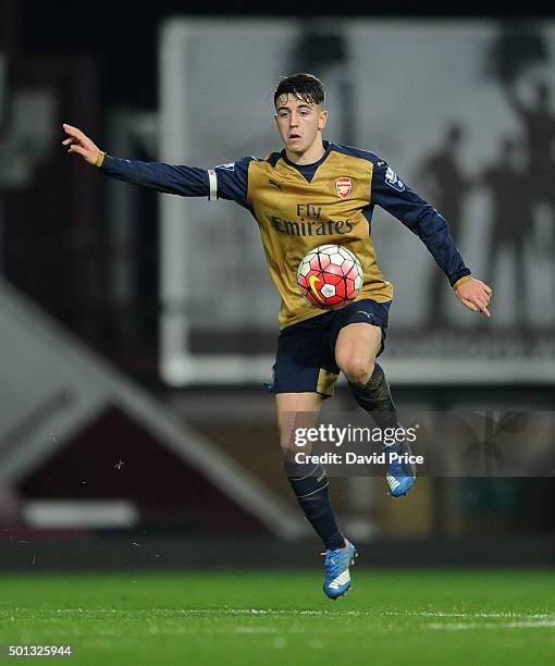 Julio Pleguezuelo of Arsenal during match between West Ham United U21 and Arsenal U21 at Boleyn Ground on December 14, 2015 in London, England.