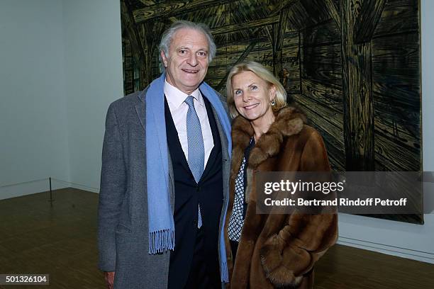 Alain Flammarion and his wife Suzanna attend the Anselm Kiefer's Exhibition : Press Preview, held at Centre Pompidou on December 14, 2015 in Paris,...