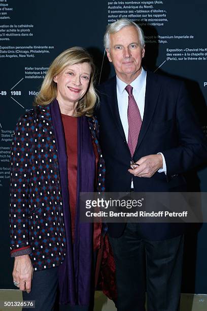 Michel Barnier and his wife Isabelle attend the Anselm Kiefer's Exhibition : Press Preview, held at Centre Pompidou on December 14, 2015 in Paris,...