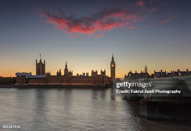 sunset at london's house of parliament - illuminated bridge stock pictures, royalty-free photos & images