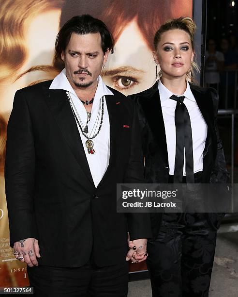 Johnny Depp and Amber Heard attend the premiere of Focus Features' 'The Danish Girl' at Westwood Village Theatre on November 21, 2015 in Westwood,...