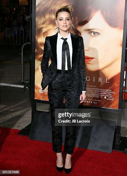 Amber Heard attends the premiere of Focus Features' 'The Danish Girl' at Westwood Village Theatre on November 21, 2015 in Westwood, California.