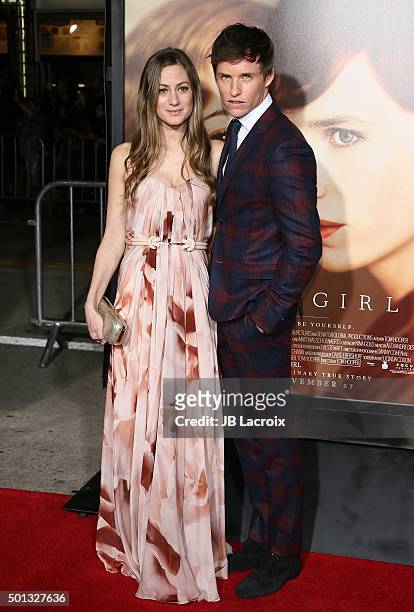 Eddie Redmayne and wife, Hannah Bagshawe attend the premiere of Focus Features' 'The Danish Girl' at Westwood Village Theatre on November 21, 2015 in...