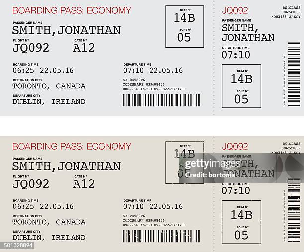 airport boarding passes icon set - bar code stock illustrations
