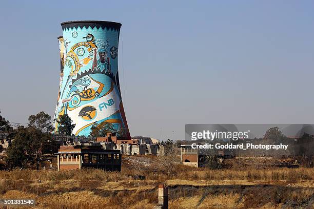 south africa: orlando power station cooling towers in soweto - soweto towers stock pictures, royalty-free photos & images