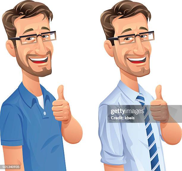 mann mit bart gestikulieren daumen hoch - casual businessman stock-grafiken, -clipart, -cartoons und -symbole