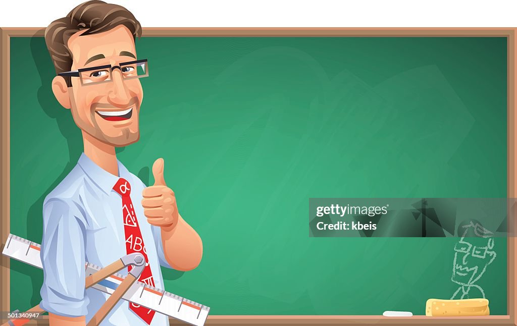 Teacher In Front Of Blackboard