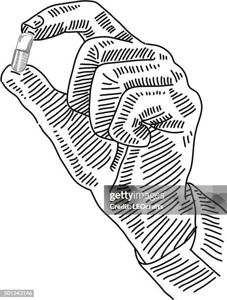 pill with hand drawing - hand pill stock illustrations