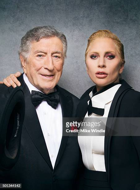 Singer and actress Lady Gaga poses with singer Tony Bennett for a portrait at the Sinatra 100: An All-Star GRAMMY Concert at Wynn Las Vegas on...