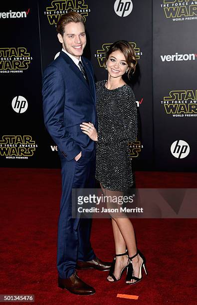 Actors Dominic Sherwood and Sarah Hyland attend the premiere of Walt Disney Pictures and Lucasfilm's "Star Wars: The Force Awakens" at the Dolby...