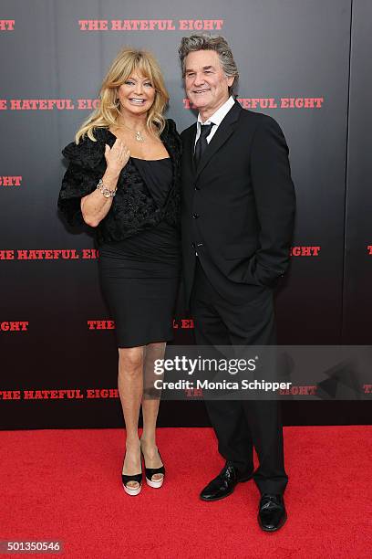 Actors Goldie Hawn and Kurt Russell attend the The New York Premiere Of "The Hateful Eight" on December 14, 2015 in New York City.