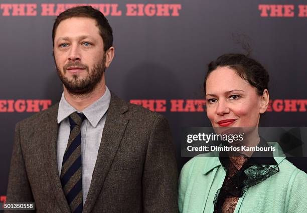 Ebon Moss-Bachrach and Yelena Yemchuk attend the New York premiere of "The Hateful Eight" on December 14, 2015 in New York City.