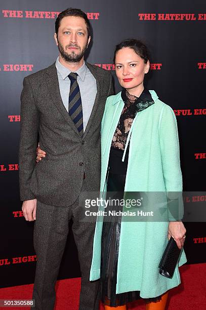 Ebon Moss-Bachrach and Yelena Yemchuk attend the New York premiere of "The Hateful Eight" on December 14, 2015 in New York City.