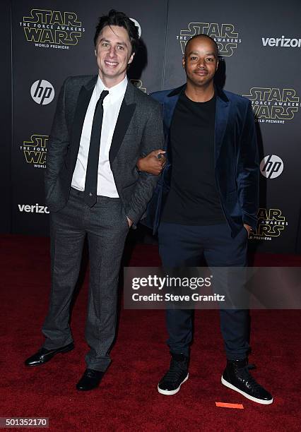 Actors Zach Braff and Donald Faison arrive at the premiere of Walt Disney Pictures' and Lucasfilm's "Star Wars: The Force Awakens" at the Dolby...