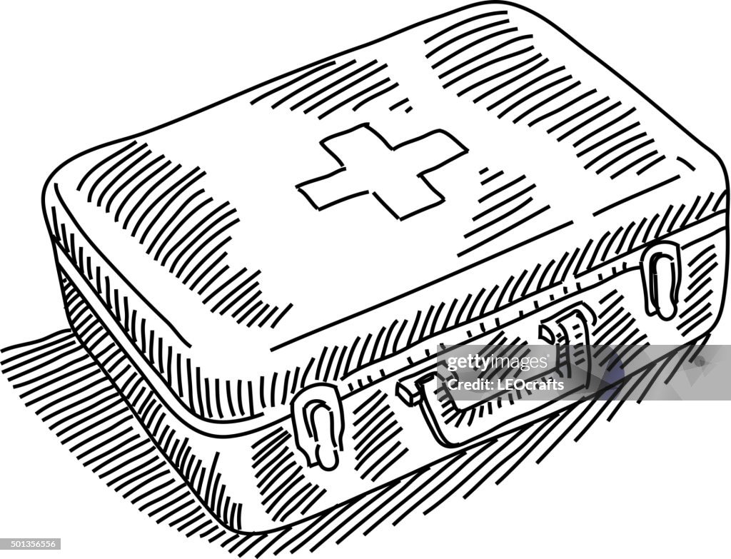 First Aid Kit Drawing Suitcase First Aid Kit With Medical Tools Stock