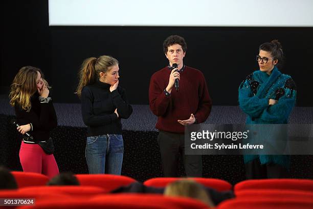 French actors Marilyn Lima, Daisy Broom, Finnegan Oldfield and director Eva Husson address the audience after the screening of the film "Gang Bang"...