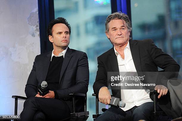 Actors Walton Goggins and Kurt Russell attend AOL BUILD Series: Kurt Russell, Walton Goggins, Tim Roth, And Demian Bichir "The Hateful Eight" at AOL...