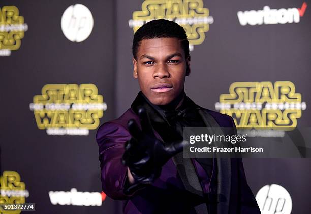Actor John Boyega attends the premiere of Walt Disney Pictures and Lucasfilm's "Star Wars: The Force Awakens" on December 14th, 2015 in Hollywood,...