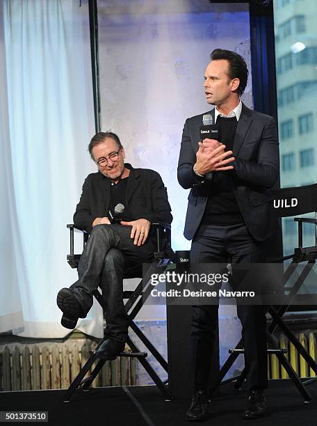Actors Tim Roth and Walton Goggins attend AOL BUILD Series: Kurt Russell, Walton Goggins, Tim Roth, And Demian Bichir "The Hateful Eight" at AOL...