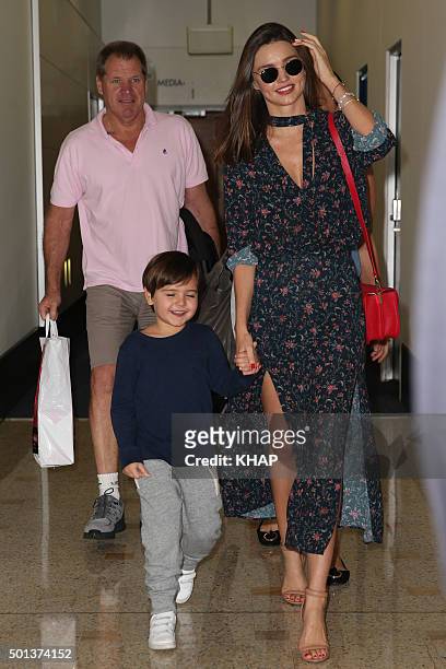 Miranda Kerr and son Flynn arrive on December 15, 2015 in Sydney, Australia.
