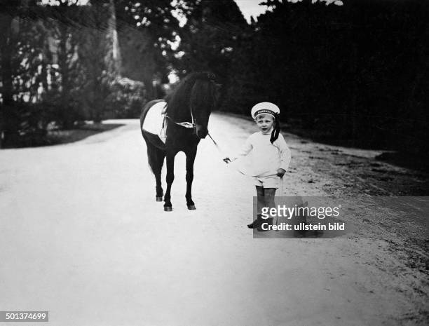 Prince Wilhelm of Prussia, German Empire Prince with his Shetland pony - around 1910 - Photographer: Haeckel