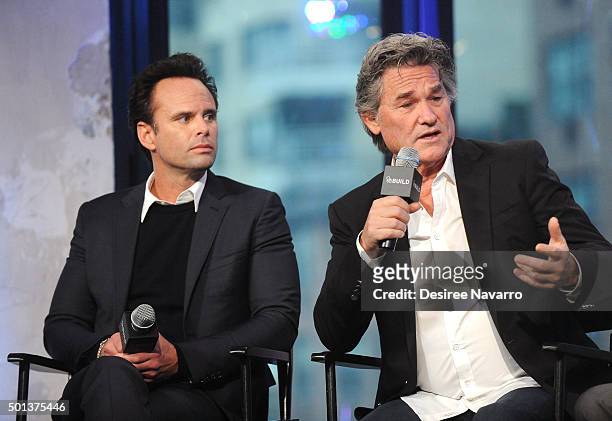 Actors Walton Goggins and Kurt Russell attend AOL BUILD Series: Kurt Russell, Walton Goggins, Tim Roth, And Demian Bichir "The Hateful Eight" at AOL...