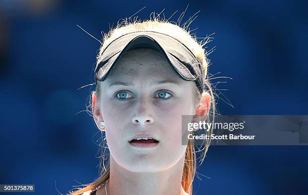 Kaylah McPhee of Queensland looks on during her 2016 Australian Open Women's Singles Play Off match against Olivia Rogowska of Victoria at Melbourne...