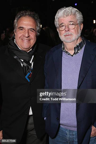 Fox Filmed Entertainment Chairman/CEO Jim Gianopulos and filmmaker George Lucas attend the Premiere of Walt Disney Pictures and Lucasfilm's "Star...