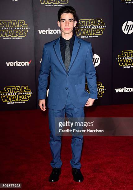 Actor Cameron Boyce attends the premiere of Walt Disney Pictures and Lucasfilm's "Star Wars: The Force Awakens" on December 14th, 2015 in Hollywood,...