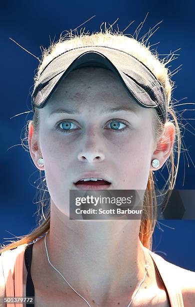 Kaylah McPhee of Queensland looks on during her 2016 Australian Open Women's Singles Play Off match against Olivia Rogowska of Victoria at Melbourne...