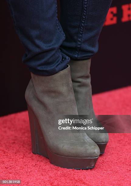 Actress Piper Perabo, shoe detail, attends the The New York Premiere Of "The Hateful Eight" on December 14, 2015 in New York City.