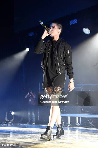 Singer Halsey performs onstage during 106.7 KROQ Almost Acoustic Christmas 2015 at The Forum on December 12, 2015 in Inglewood, California.