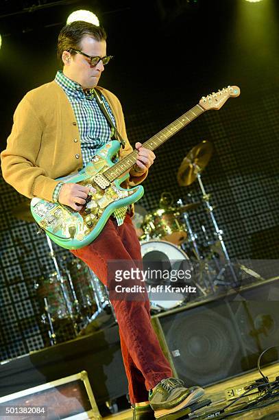 Musician Rivers Cuomo of Weezer performs onstage during 106.7 KROQ Almost Acoustic Christmas 2015 at The Forum on December 12, 2015 in Inglewood,...