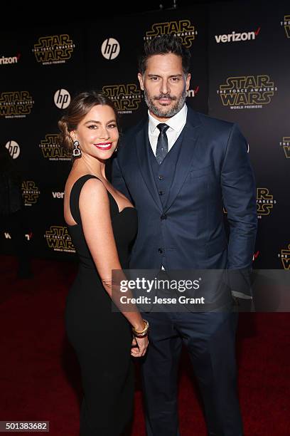 Actors Sofía Vergara and Joe Manganiello attend the World Premiere of Star Wars: The Force Awakens at the Dolby, El Capitan, and TCL Theatres on...