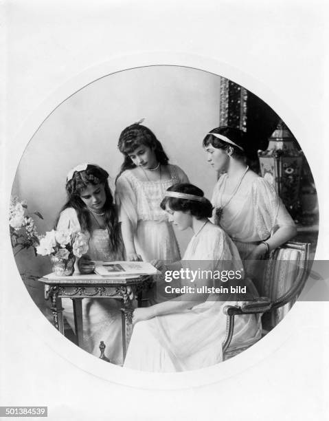 Grand Duchess Olga Nikolaevna Romanova The four daughters of Tsar Nicholas II of Russia, from left Maria, Anastasia, Tatiana, Olga. They were all...