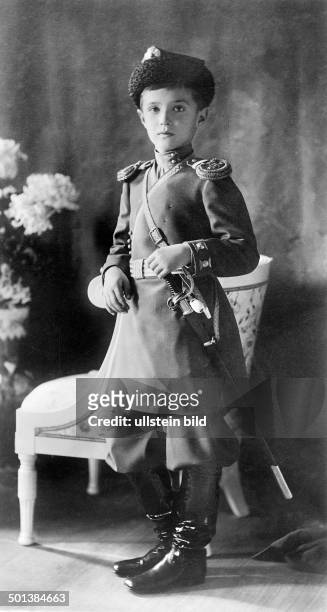 Alexei Nikolaevich Romanov Tsarevich of Russia only son of Russian emperor Nicholas II - wearing uniform - around 1912